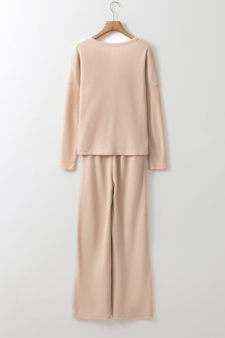 textured long sleeve t shirt and pants lounge set