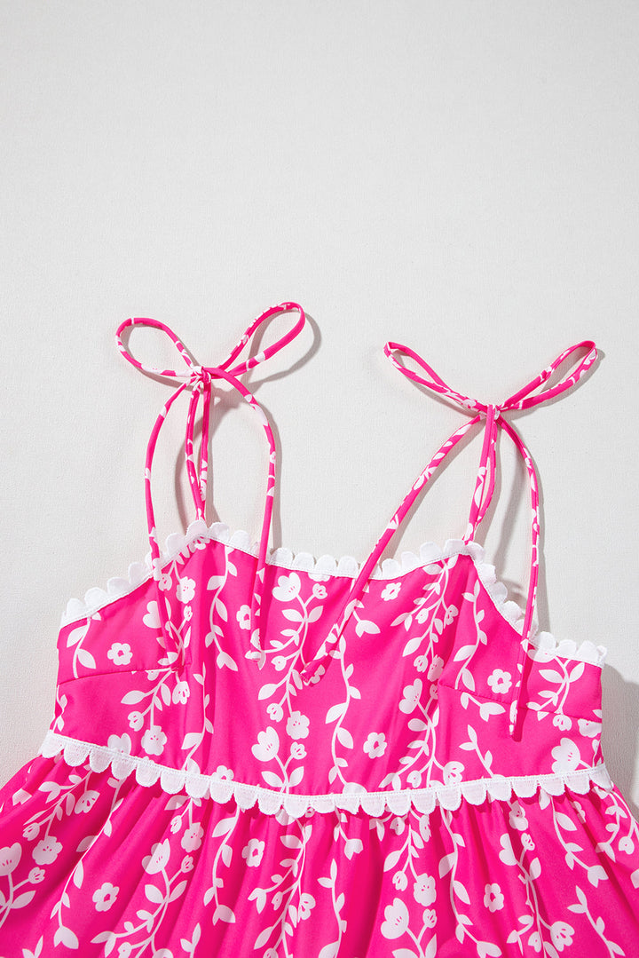 Floral Print Ric Rac Patched Sleeveless Mini Dress