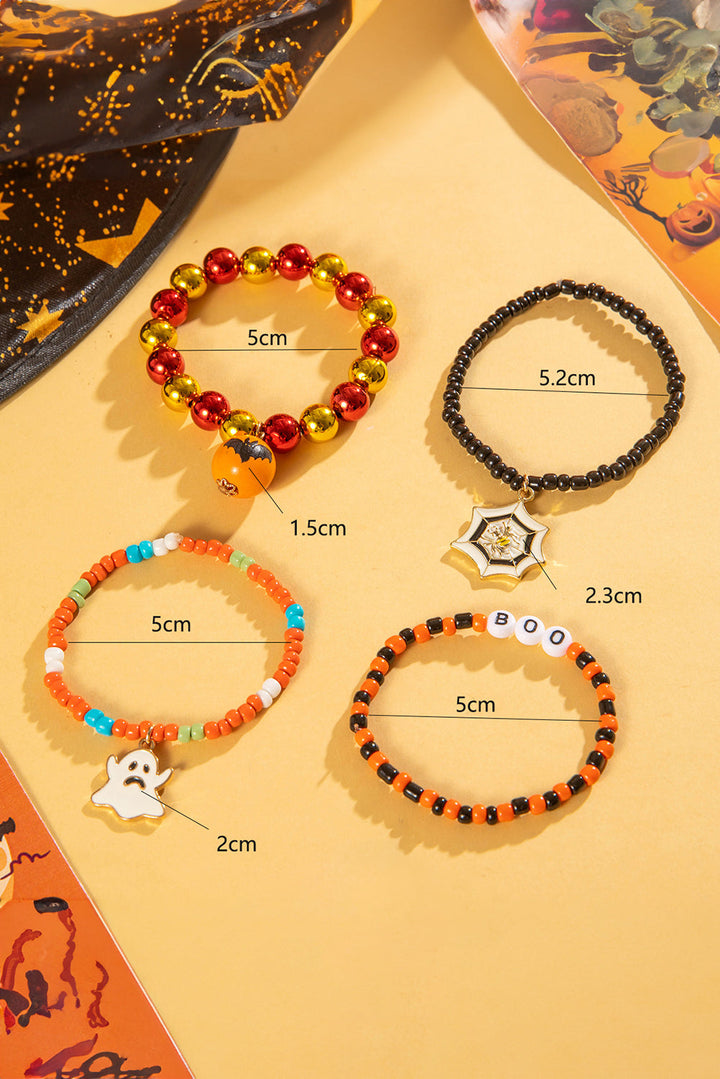 4-teiliges Halloween-Armbandset mit Geister-Spinnennetz-Perlen