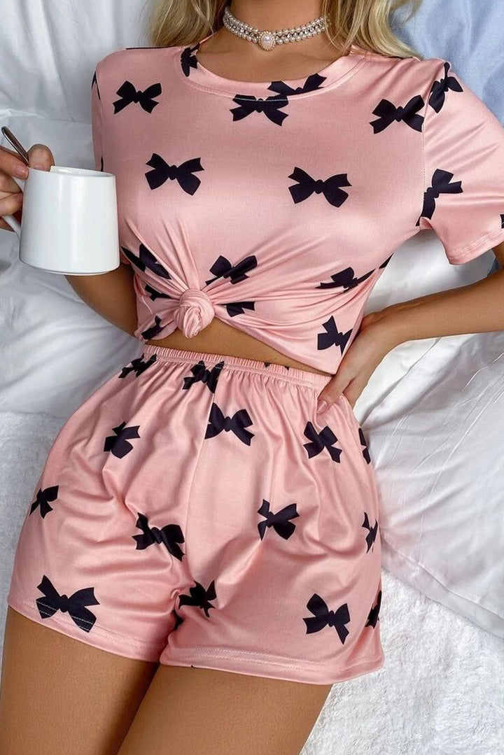 bow printed short 2pcs lounge set