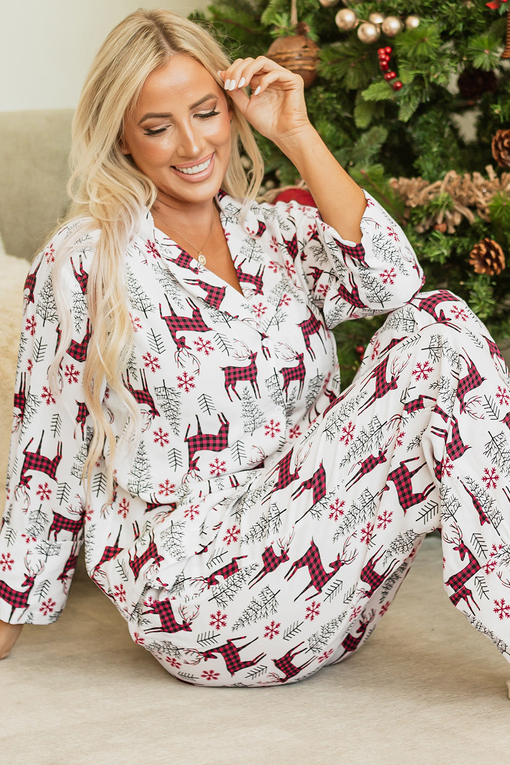 christmas printed shirt and pants pajama set 1