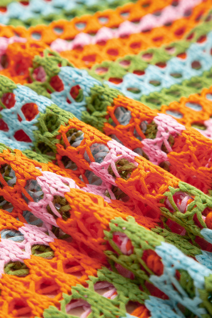 multi stripe open knit sweater beach cover up 1