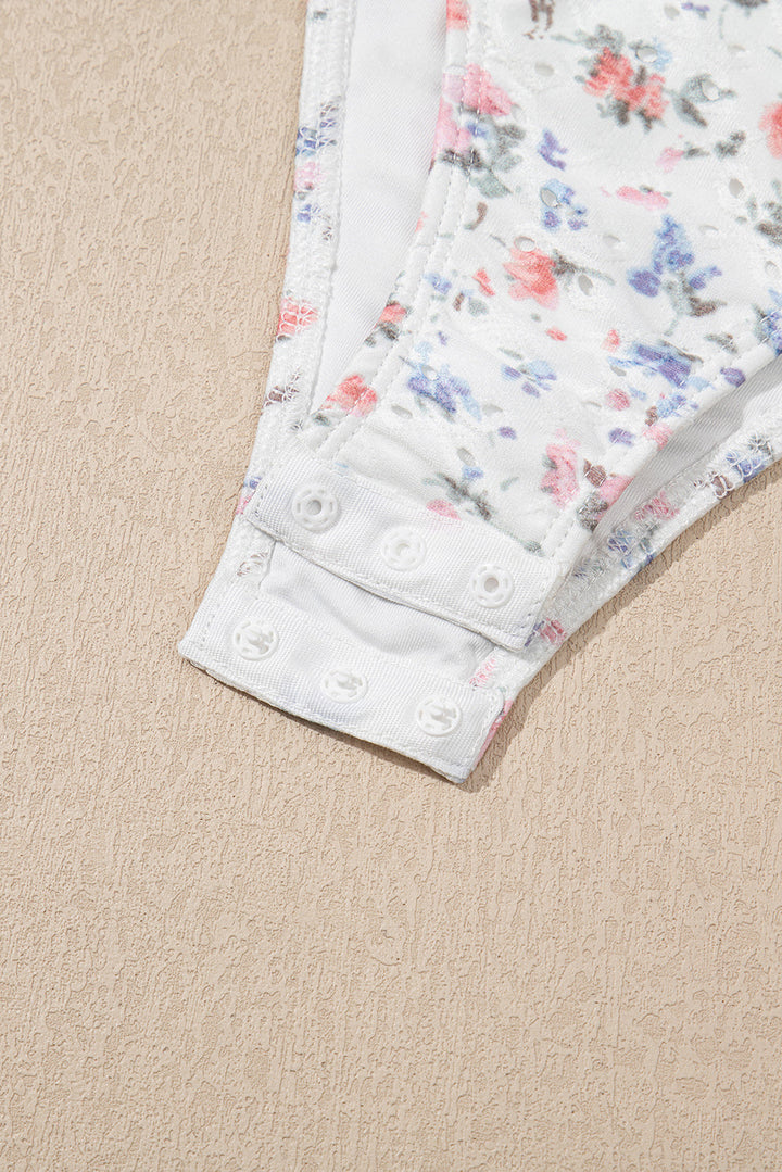 Floral Textured Square Neck Sleeveless Bodysuit