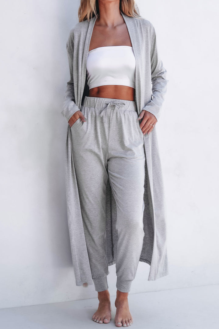 split long cardigan and skinny pants lounge set 2