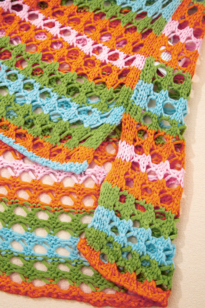 multi stripe open knit sweater beach cover up 1