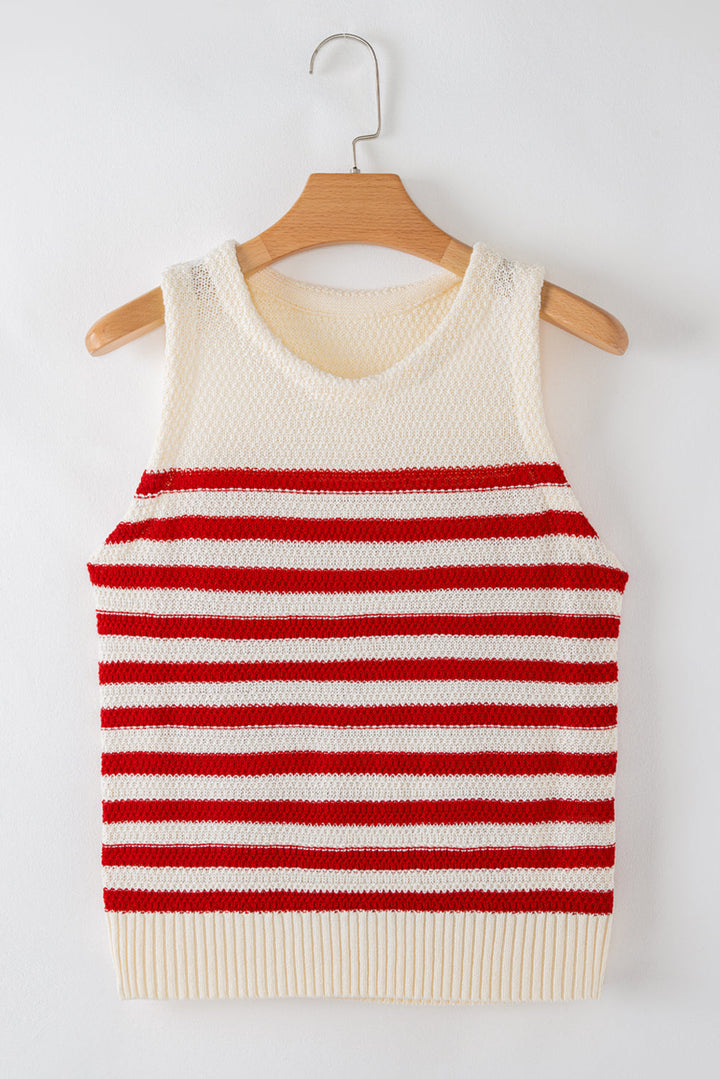 Textured Knit Ribbed Hem Sweater Tank Top