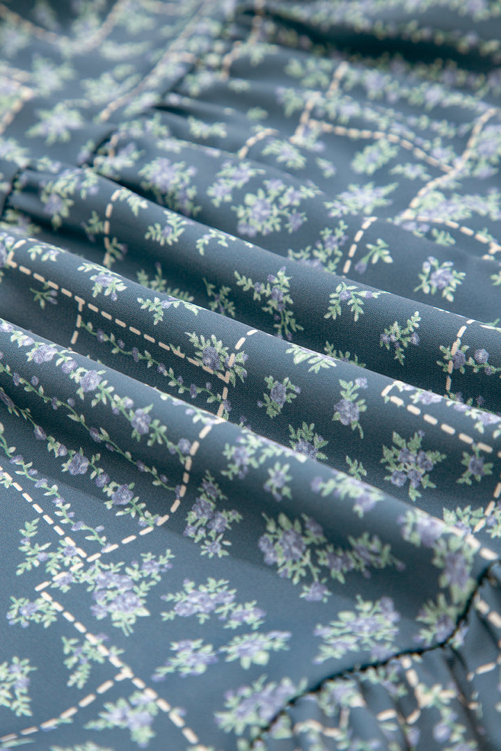 spaghetti straps floral print knot detail high waist flared dress