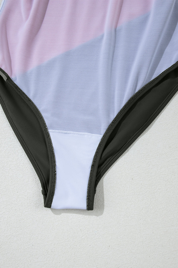 color block padded square neck one piece swimsuit