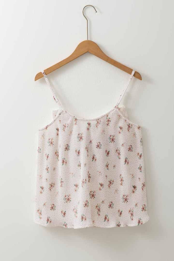 Floral Pleated Big Bow Back Spaghetti Straps Tank Top