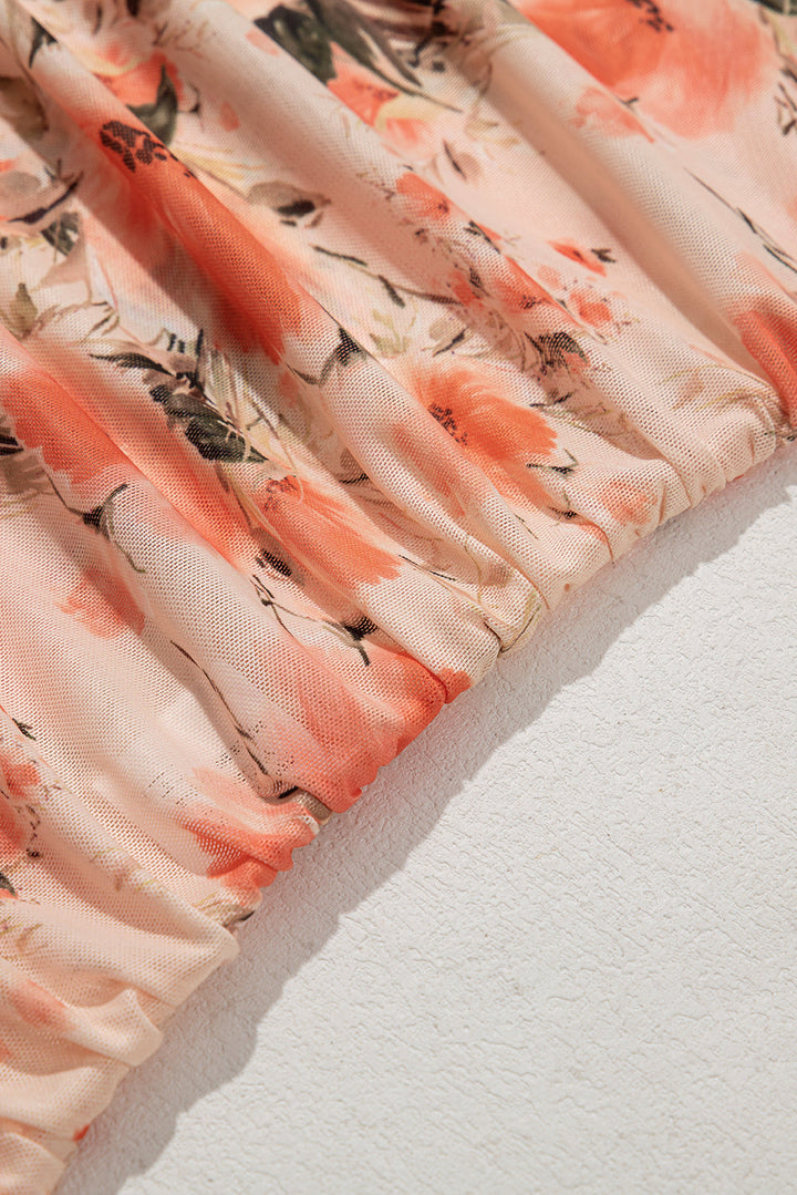 Mesh Floral Printed Slim Fit Tank Top