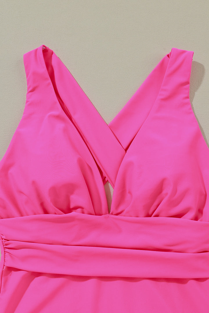 Deep V Neck Crossover Backless Ruched High Cut Monokini