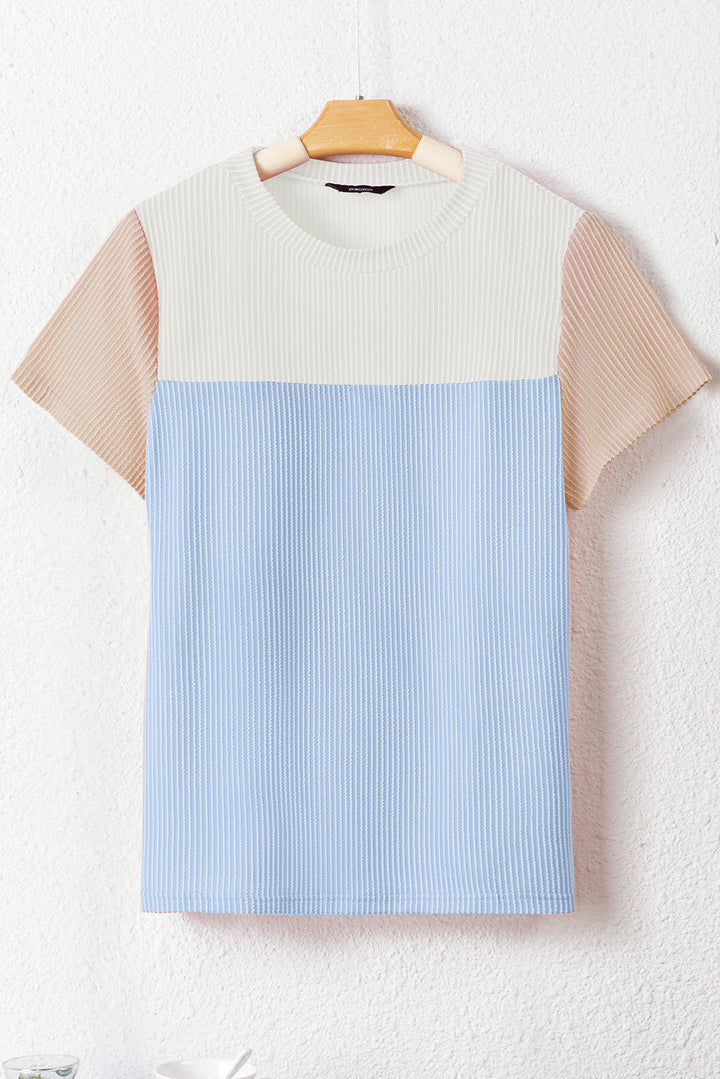 rib textured colorblock t shirt