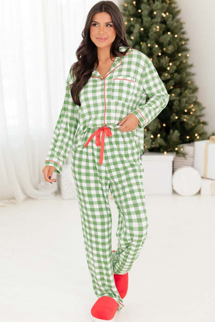 christmas plaid print shirt and pants pajama set 1