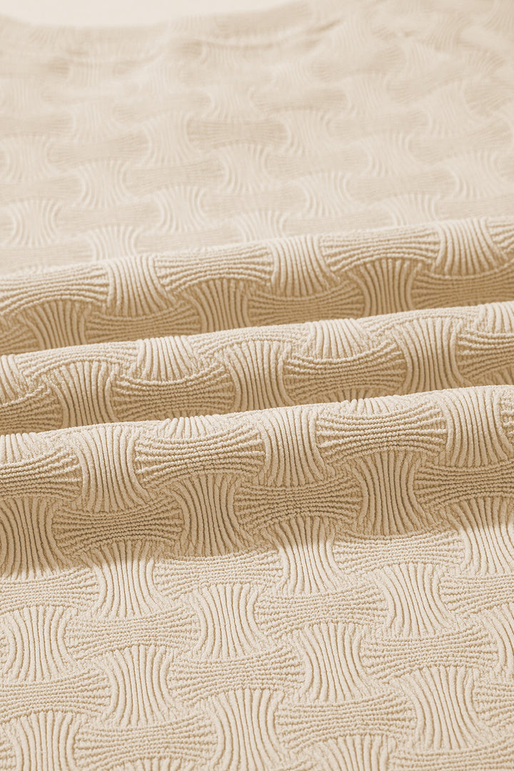 textured crew neck cap sleeve slim stretchy t shirt