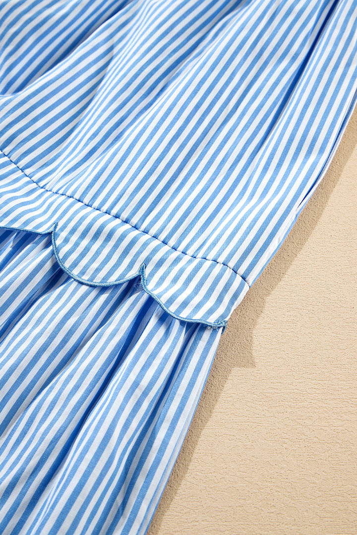 Bubble Short Sleeve Tiered Scallop Long Dress