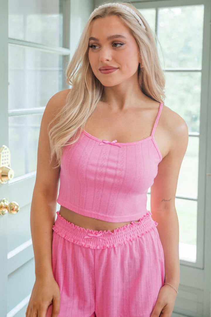 delicate texture cropped cami shorts and cardigan 3pcs lounge set