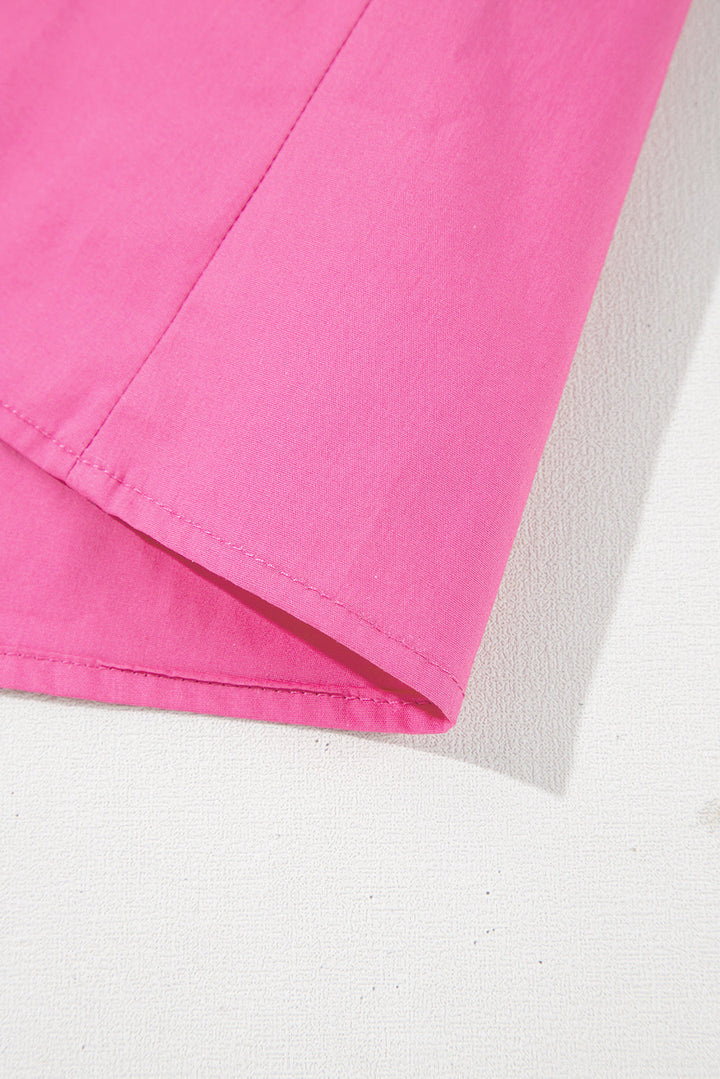 Shirred Yoke Lace up V Neck Ruffled Sleeve Blouse