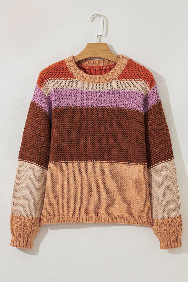 Kurzer, grob gestrickter Pullover mit Colorblock-Muster und überschnittener Schulter