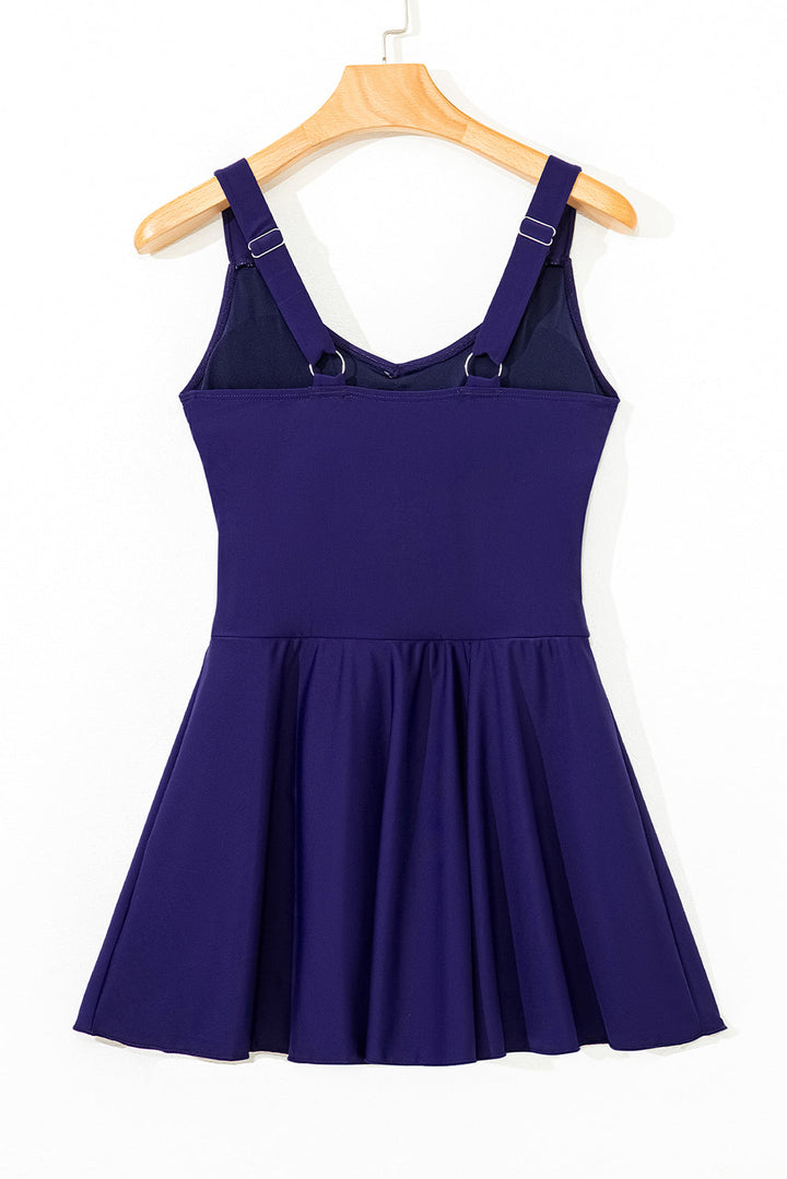 adjustable straps cutout ruched knot slit one piece swim dress