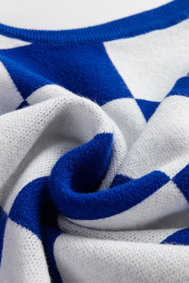 Cherckerboard Round Neck Sweater Vest