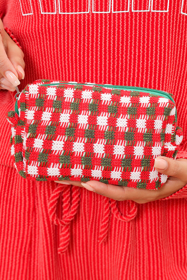 Trousse de maquillage carrée à fermeture éclair au crochet style Noël