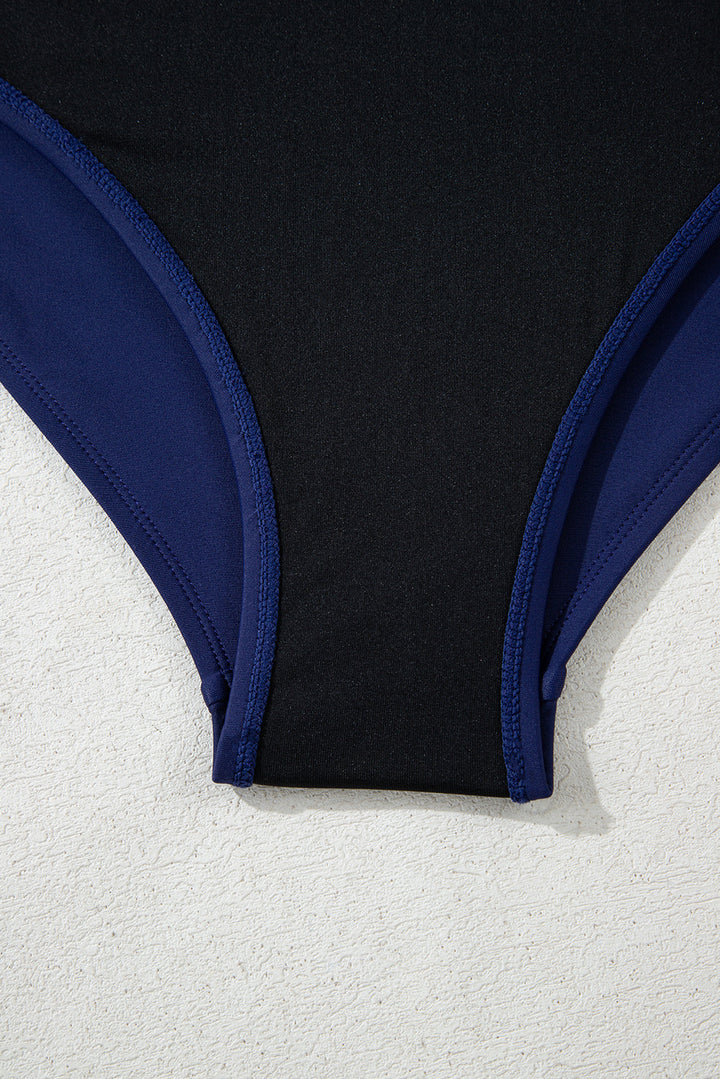 abstract print frilled trim spaghetti straps tankini set