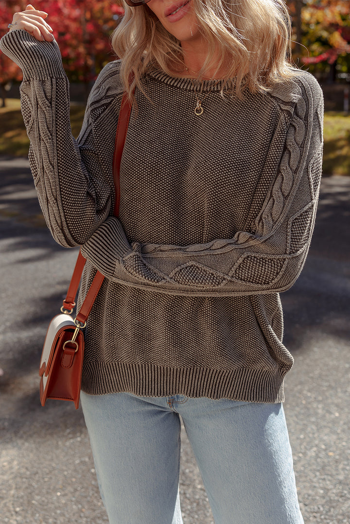 Contrast Cable Knit Sleeve Casual Sweater