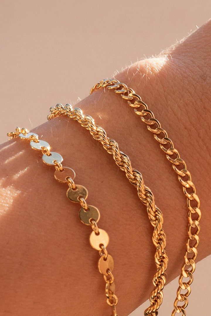 3Pcs Disc Plated Adjustable Chain Bracelet Set