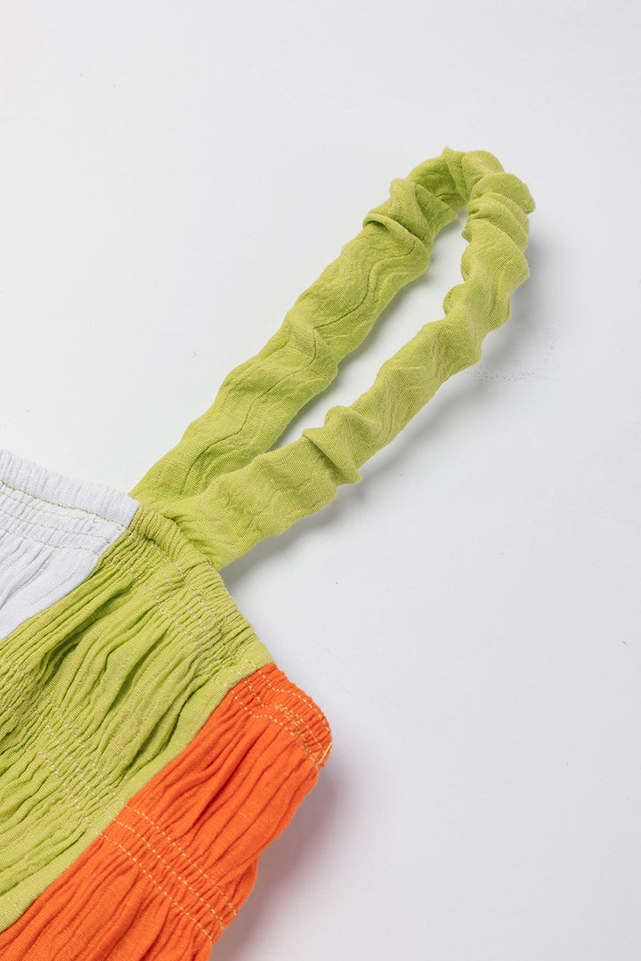 Color Block Shirred High Waist Fit and Flare Maxi Dress