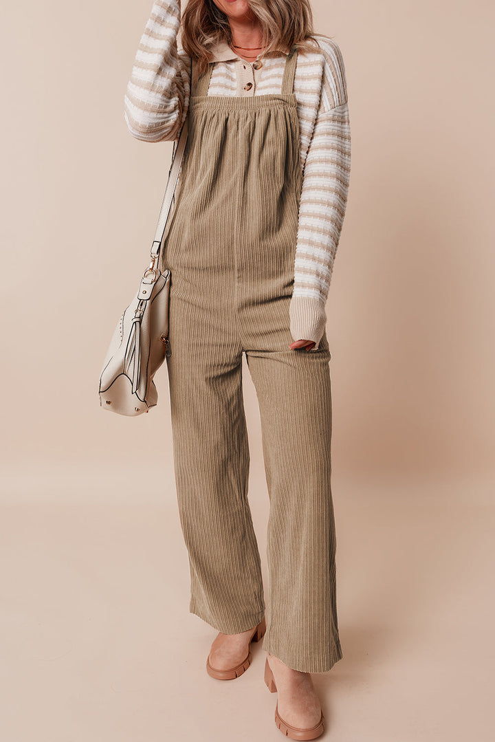 Solid Pocketed Loose Fit Corduroy Overall