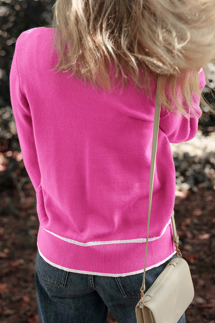 Color Contrast Side Pockets Button V Neck Cardigan