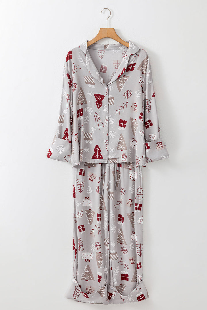 christmas printed shirt and pants pajama set