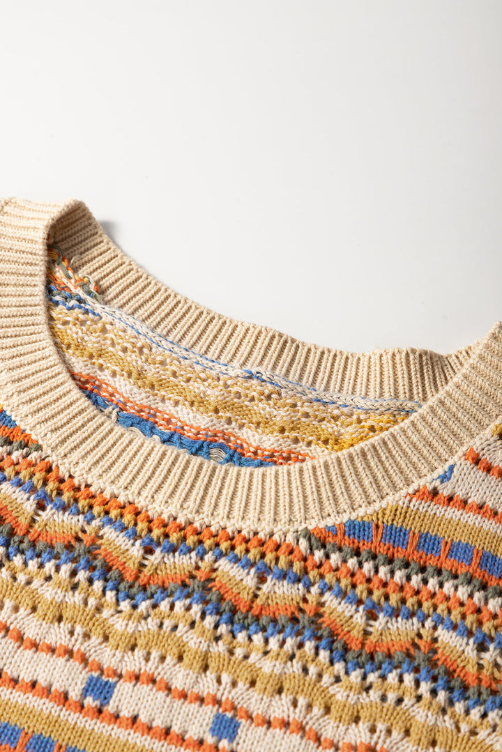 Eyelet Crochet Round Neck Sweater Vest