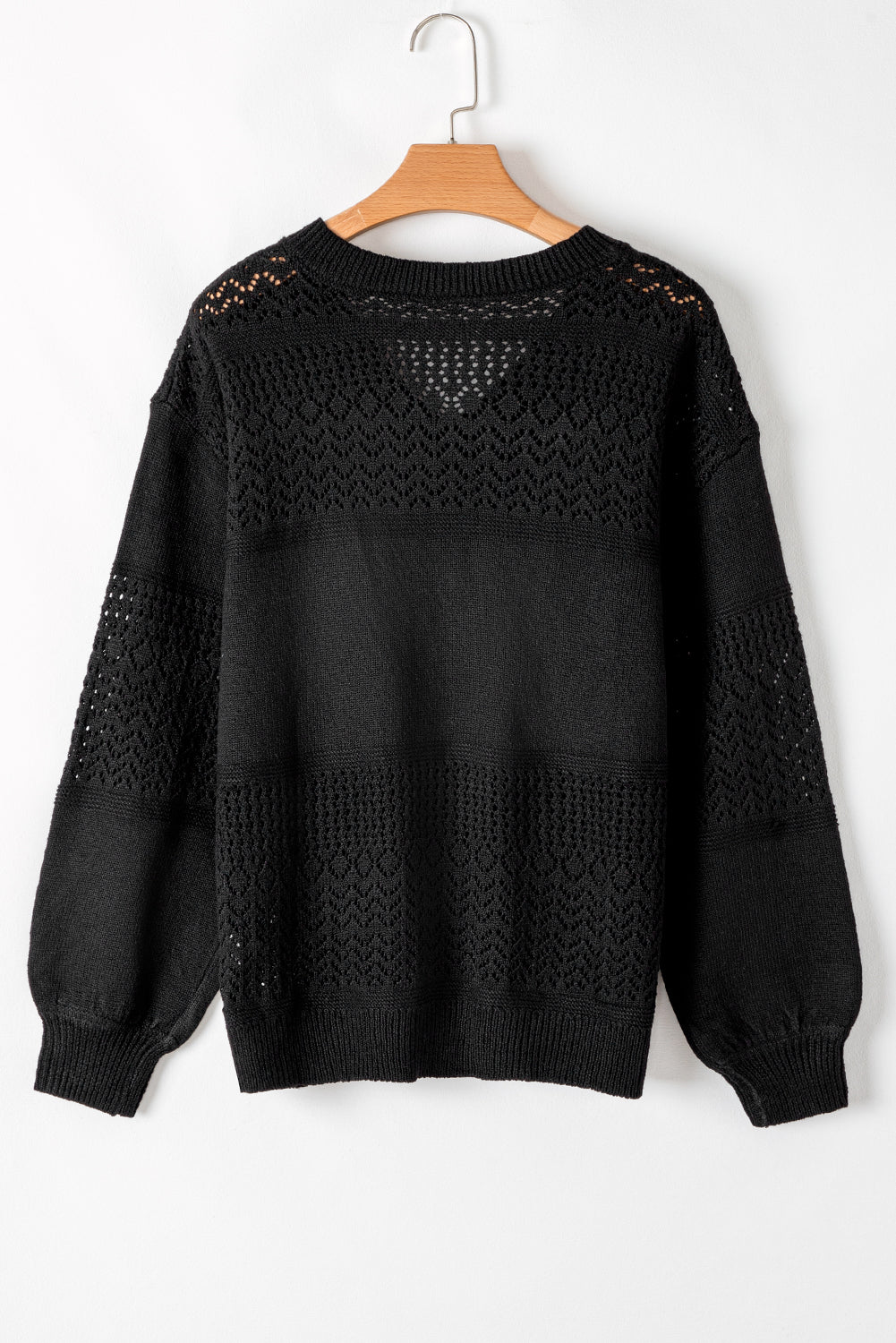 eyelet pattern detail v neck drop shoulder sweater 3