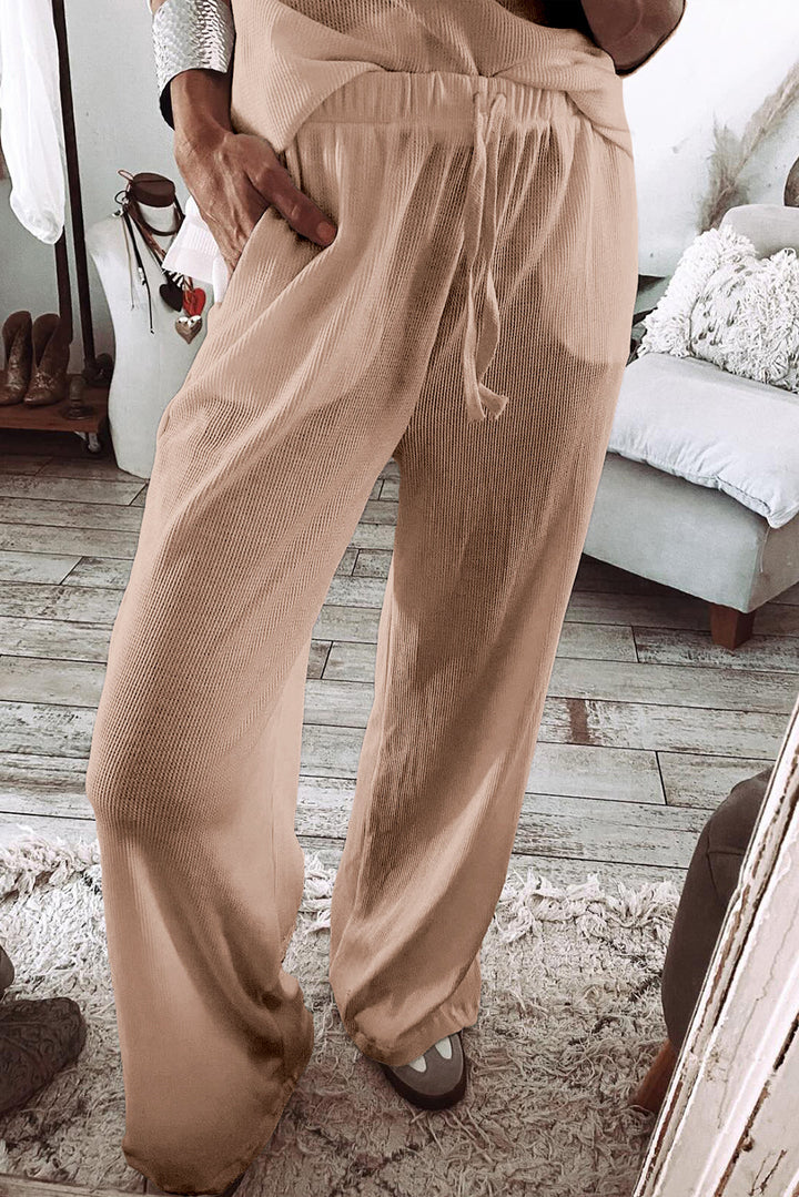 textured long sleeve t shirt and pants lounge set