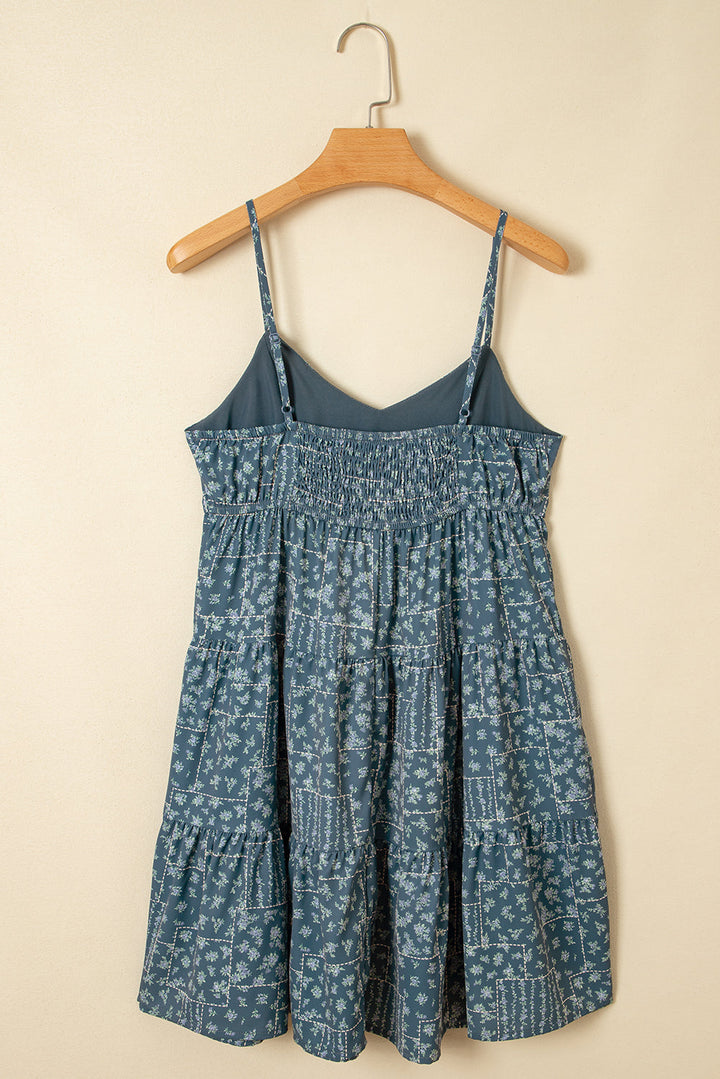 spaghetti straps floral print knot detail high waist flared dress