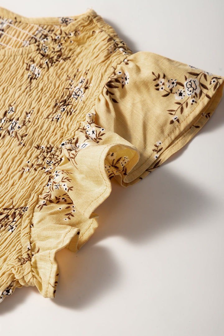 Boho Floral Print Ruffle Smocked Flowy Summer Dress