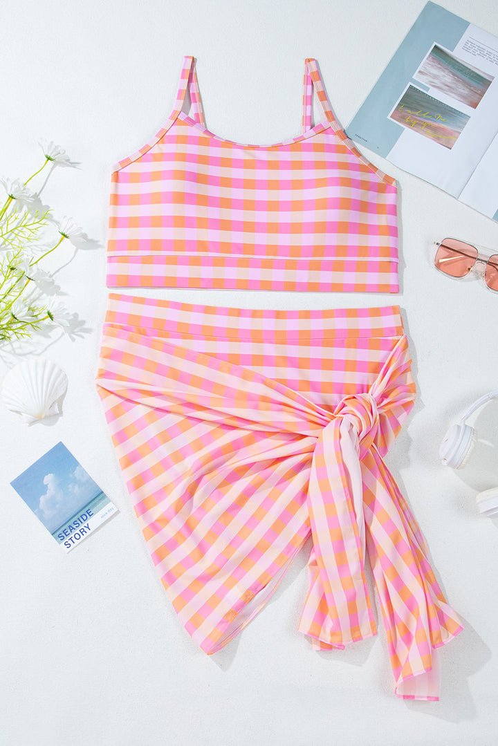 Plus Size Plaid Print High Waist Bikini Set