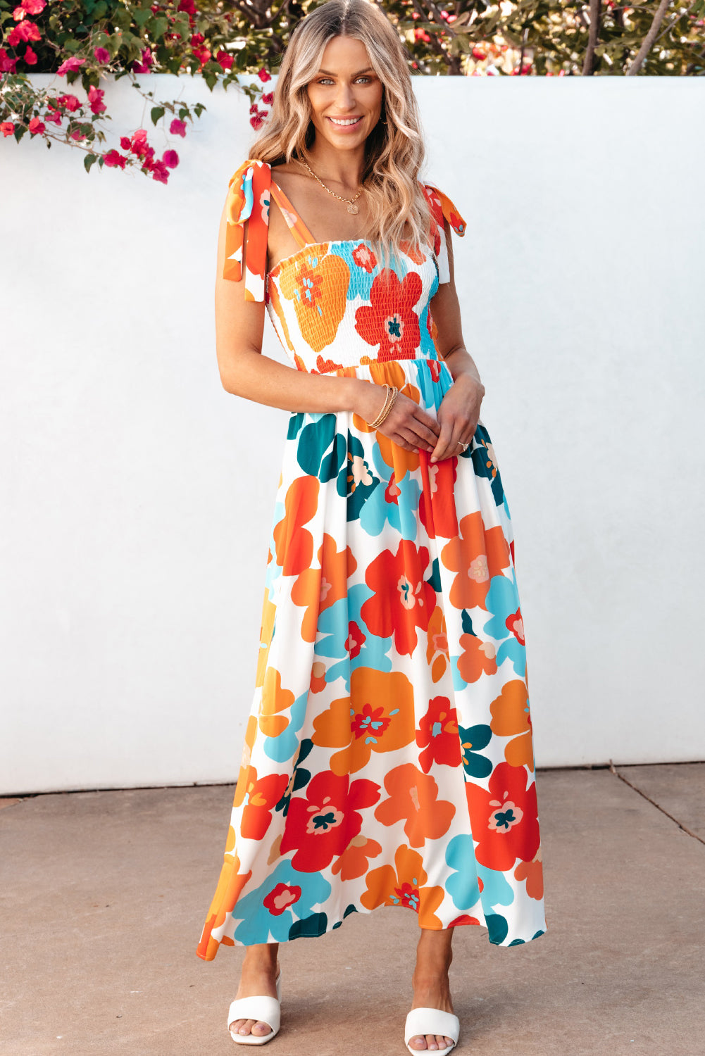 Floral Self Tied Straps Maxi Dresses – ModeShe Floral Self Tied Straps Maxi Dresses – ModeShe