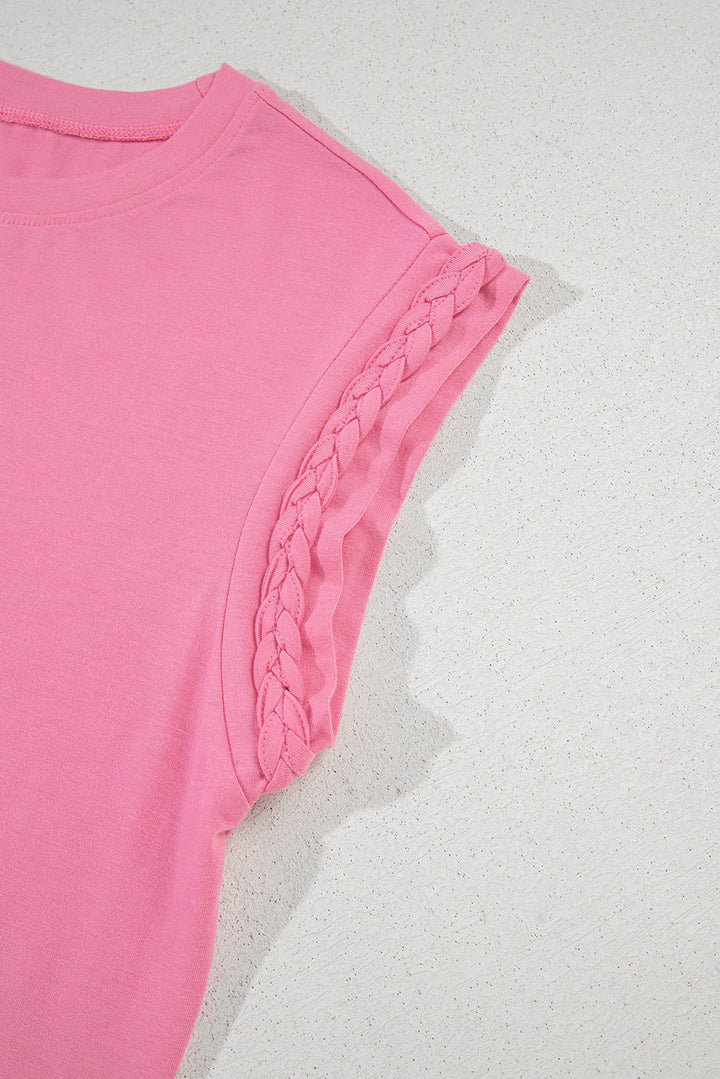braided cap sleeve crew neck t shirt