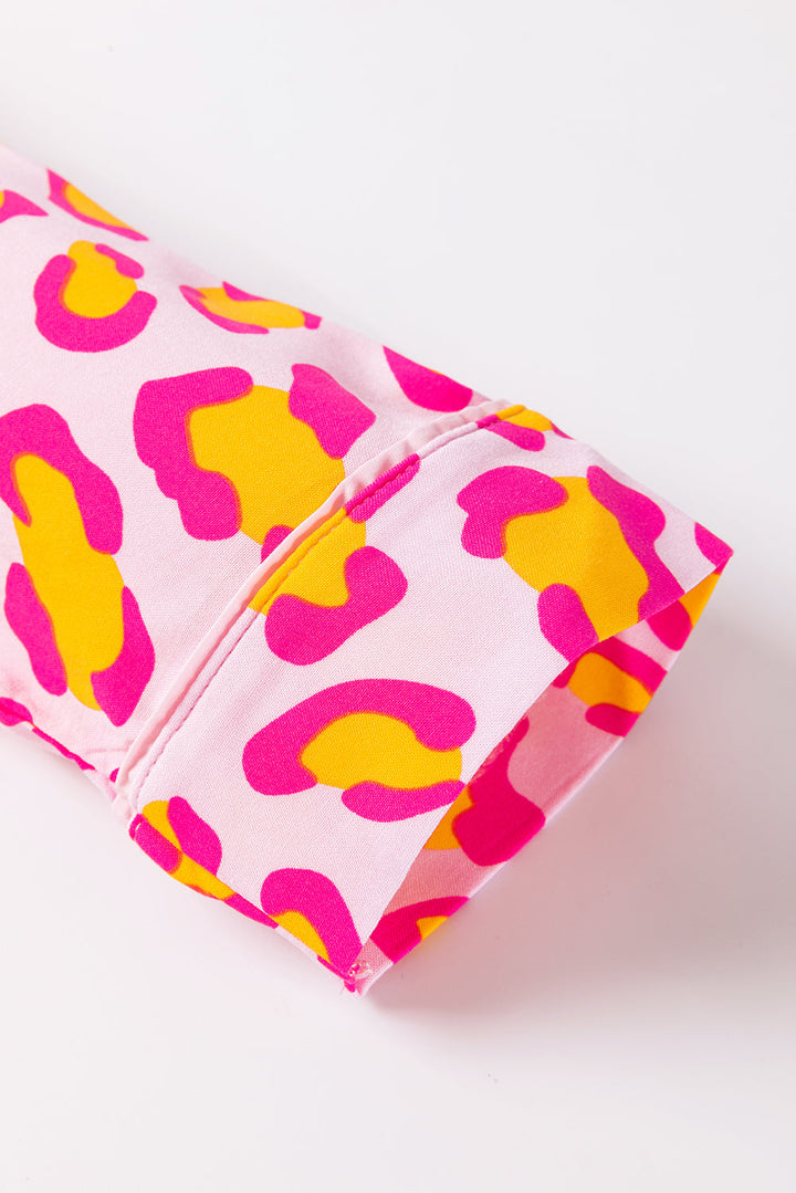 leopard print long sleeve shirt and shorts pajama set