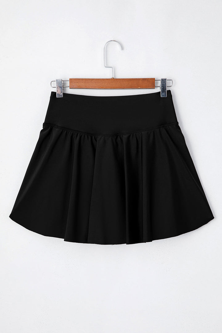 solid pocketed crossover high waist swim skort 1