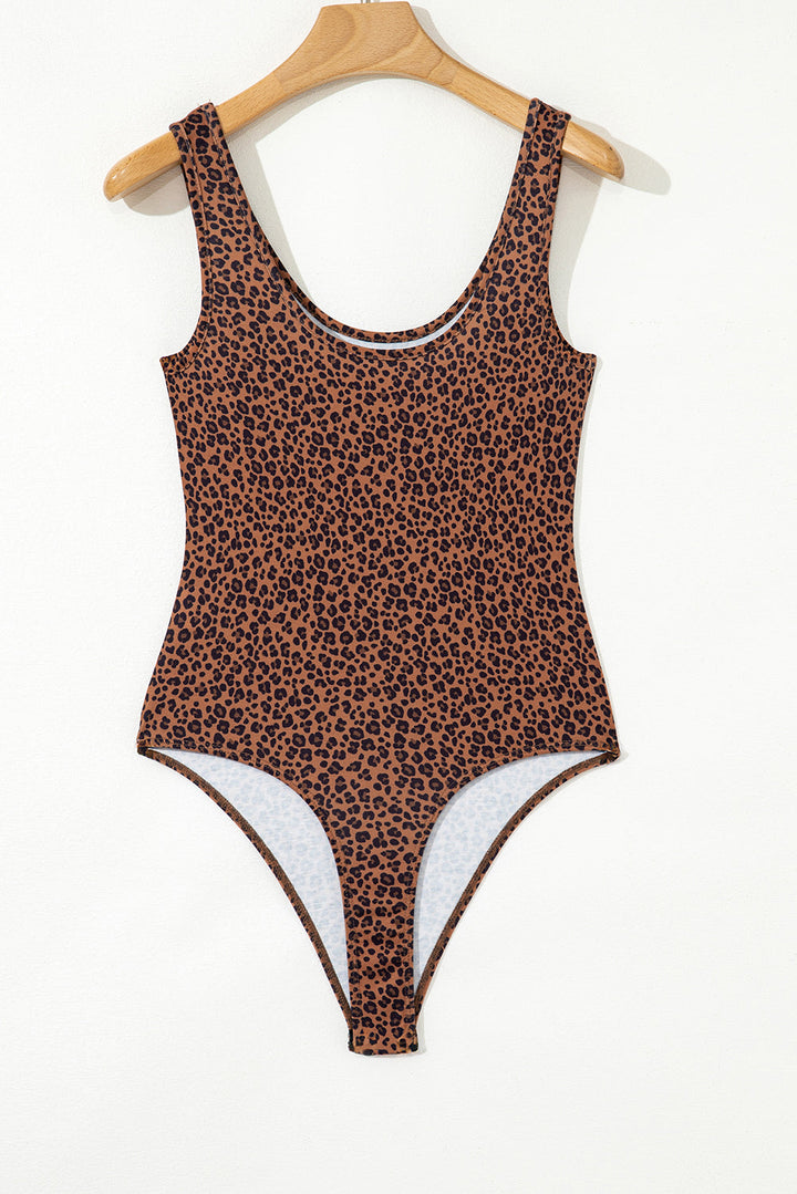 Leopard Printed Sleeveless Scoop Neck Bodysuit