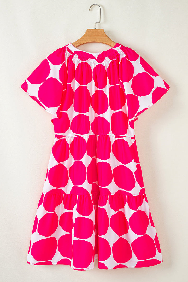 Polka Dot Flutter Sleeve Notched Neck Tiered Flowy Dress