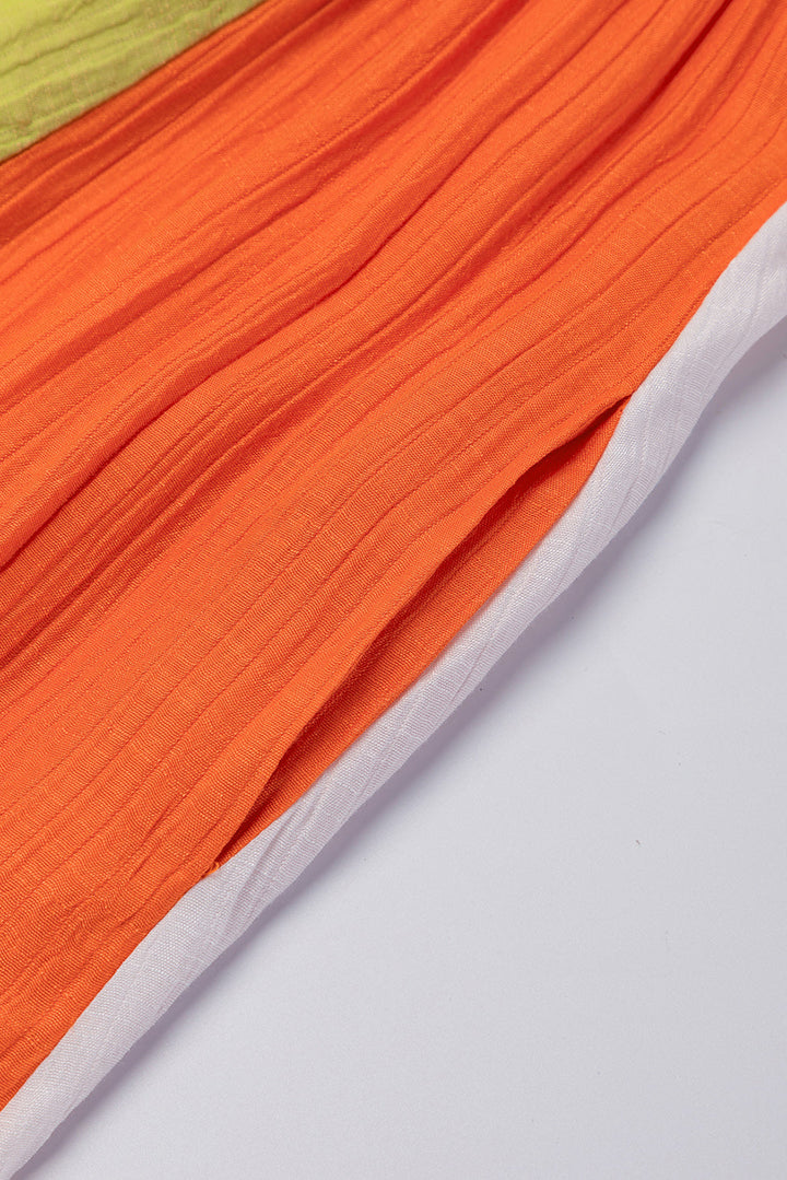 Color Block Shirred High Waist Fit and Flare Maxi Dress