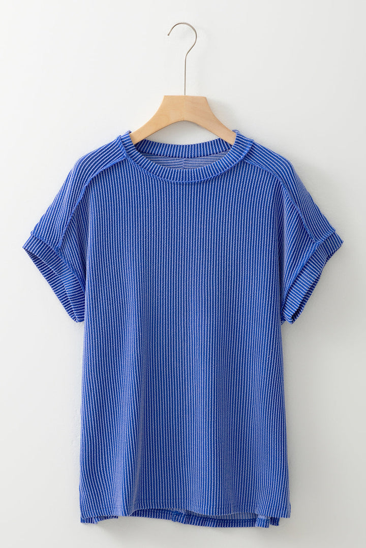 textured knit exposed stitching t shirt