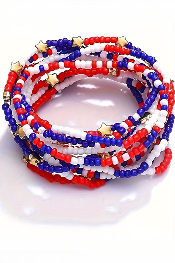 Mehrlagiges Armband-Set mit Perlen und Stern mit amerikanischer Flagge
