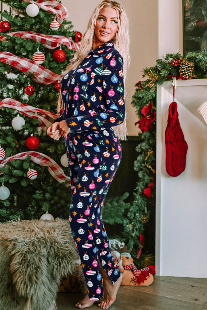 colorful christmas lights print shirt and pants pajama set