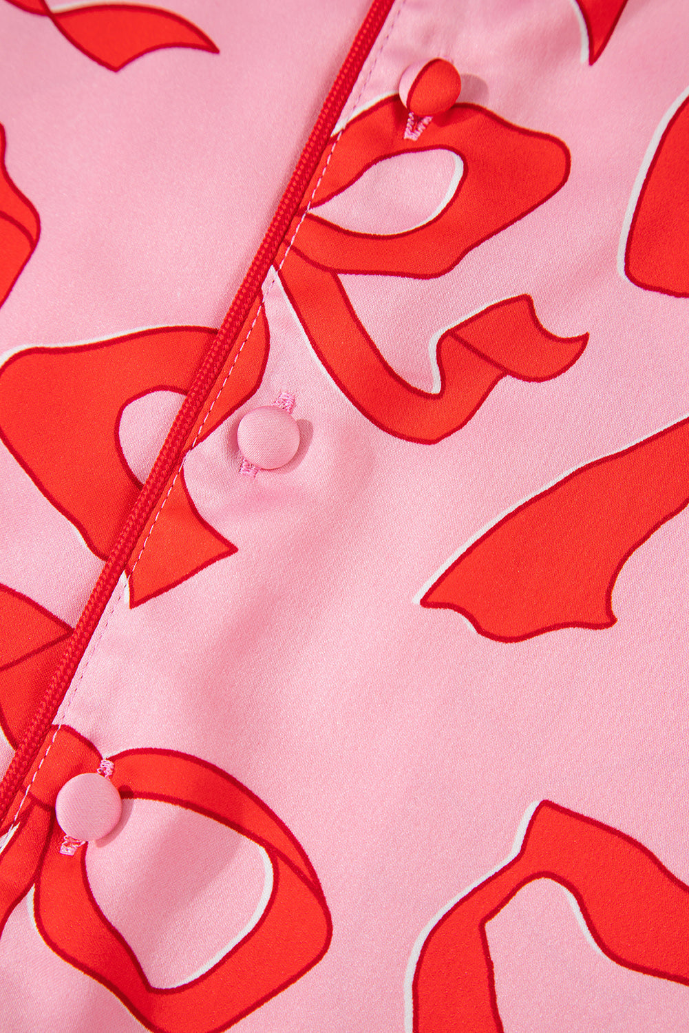 2pcs bow print shirt style long sleeve pajama set