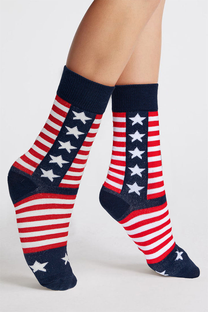 Crew-Socken mit Streifen und Sternen im amerikanischen Stil